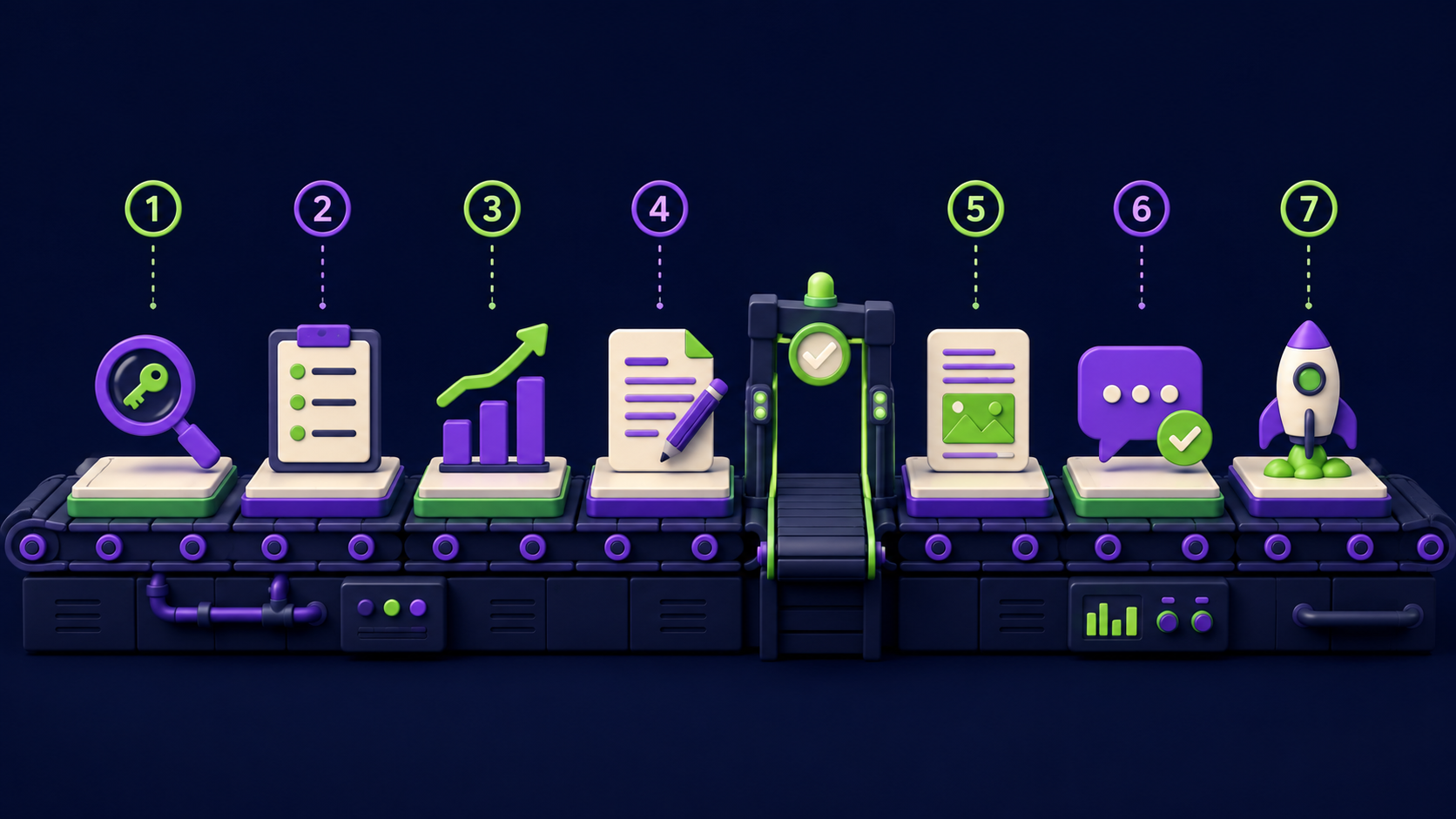 What are the seven stages of an AI content factory?