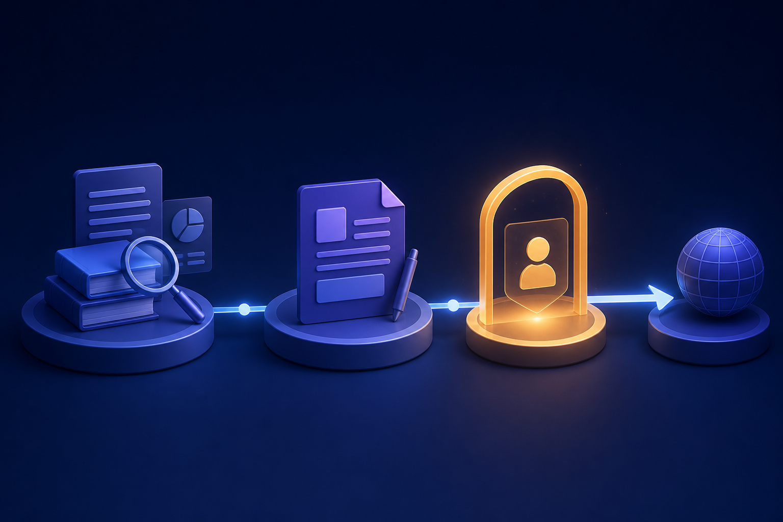 Illustration of a research-to-draft workflow stopping for human approval
