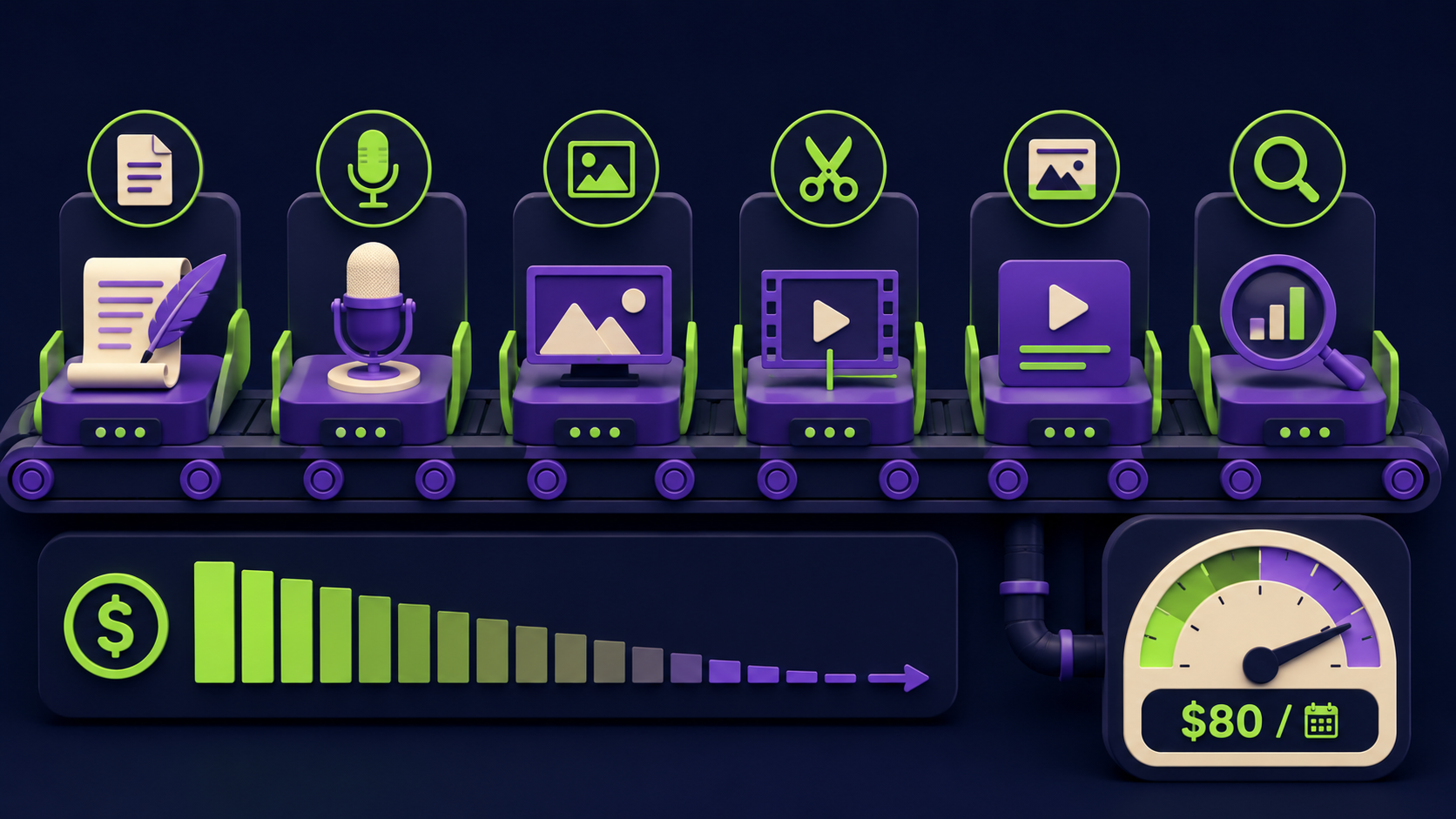 What's the full AI tool stack? (script then voice then visuals then edit then SEO)