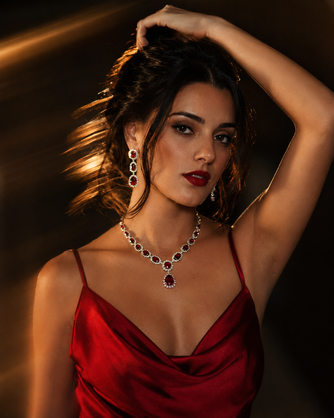 Vogue-Style Cinematic Portrait in Red Satin (Duplicate)
