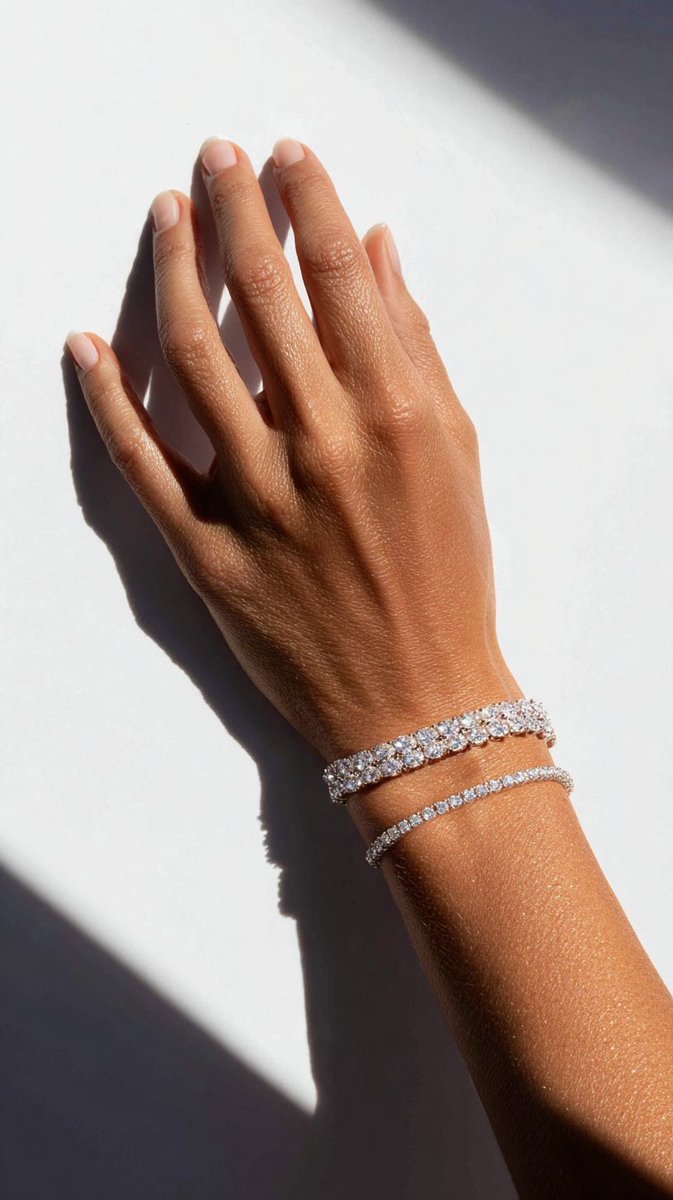 Hyper-realistic photo of a hand with diamond bracelets