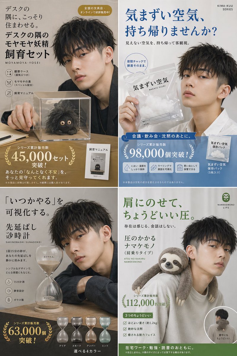 Japanese Absurd Lifestyle Ad Grid