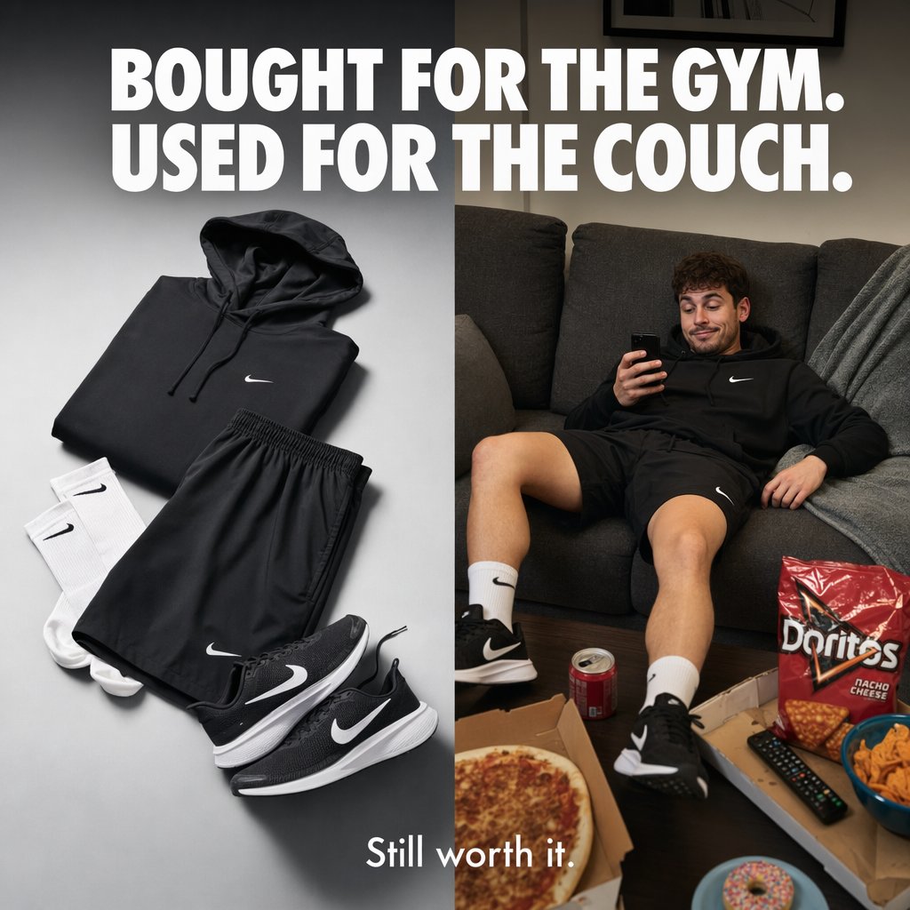 Split-Screen Athleisure Couch Ad