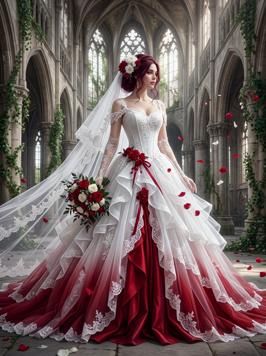 Crimson Accent Gothic Bridal Gown