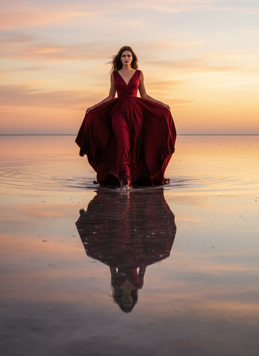 Luxury Crimson Red Dress Fashion Editorial