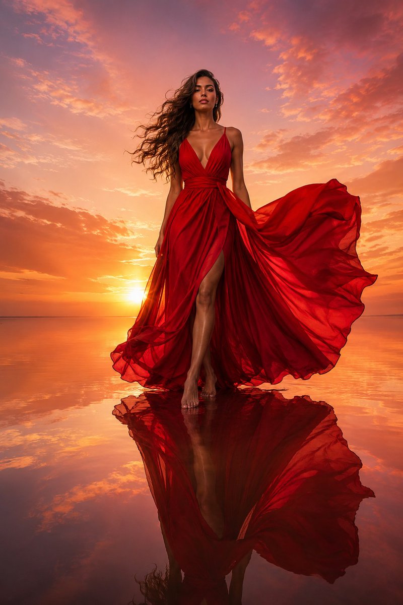 Shot 2 for Luxury Crimson Red Dress Fashion Editorial