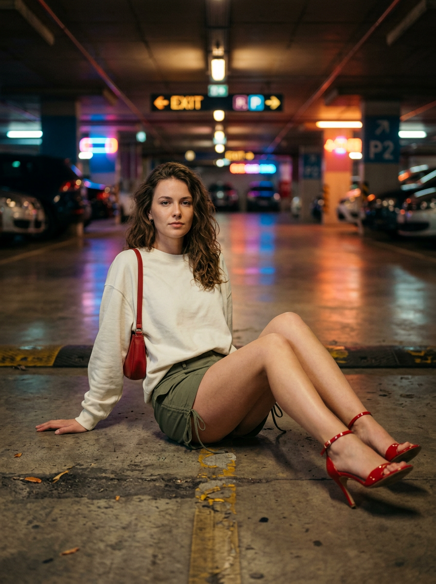 Cinematic Fashion Portrait in Underground Parking