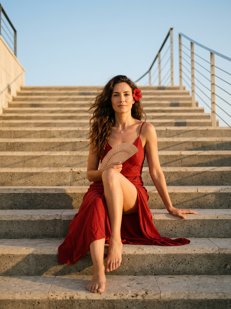 Golden Hour Fashion Portrait on Stairs