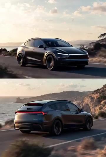 Photorealistic rendering of a Tesla Model Y as a classic European station wagon