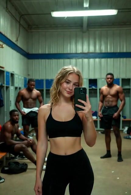 Blonde Woman Selfie with African Football Players Video Prompt