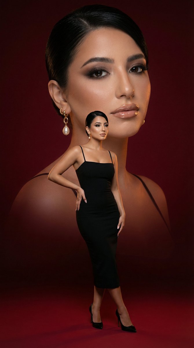 Editorial Beauty Fashion Poster (Red Dual Composition)