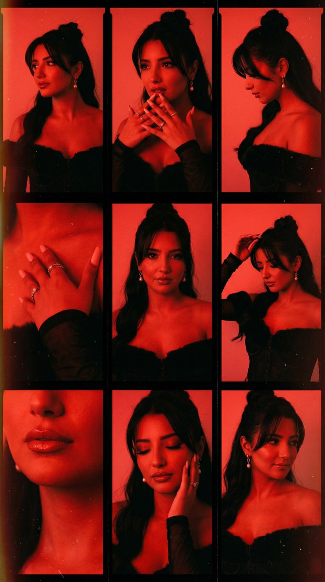 Red Gel-Lit Film Contact Sheet (9-Panel Collage)