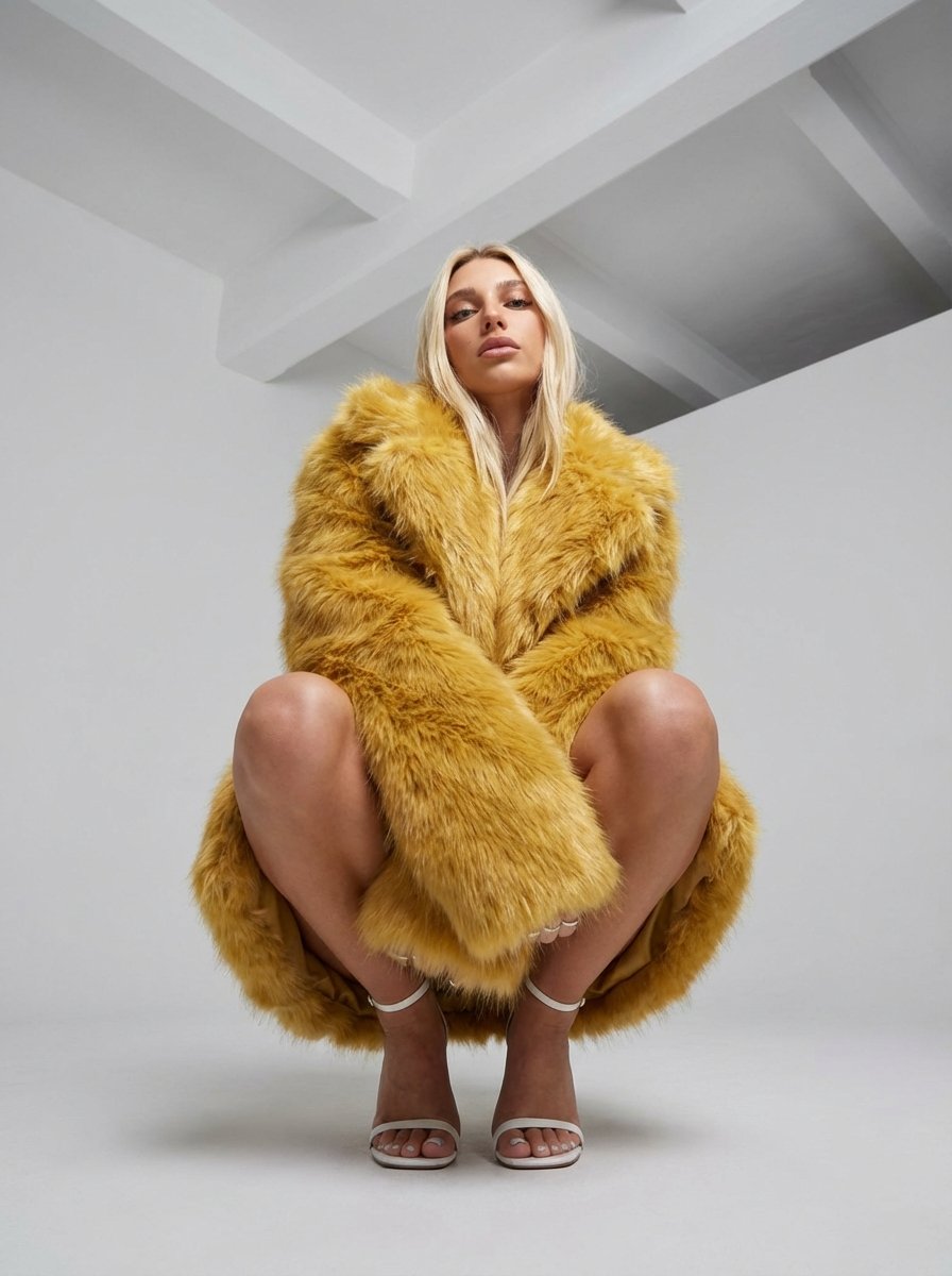 High Fashion Editorial: Woman in Yellow Fur Coat