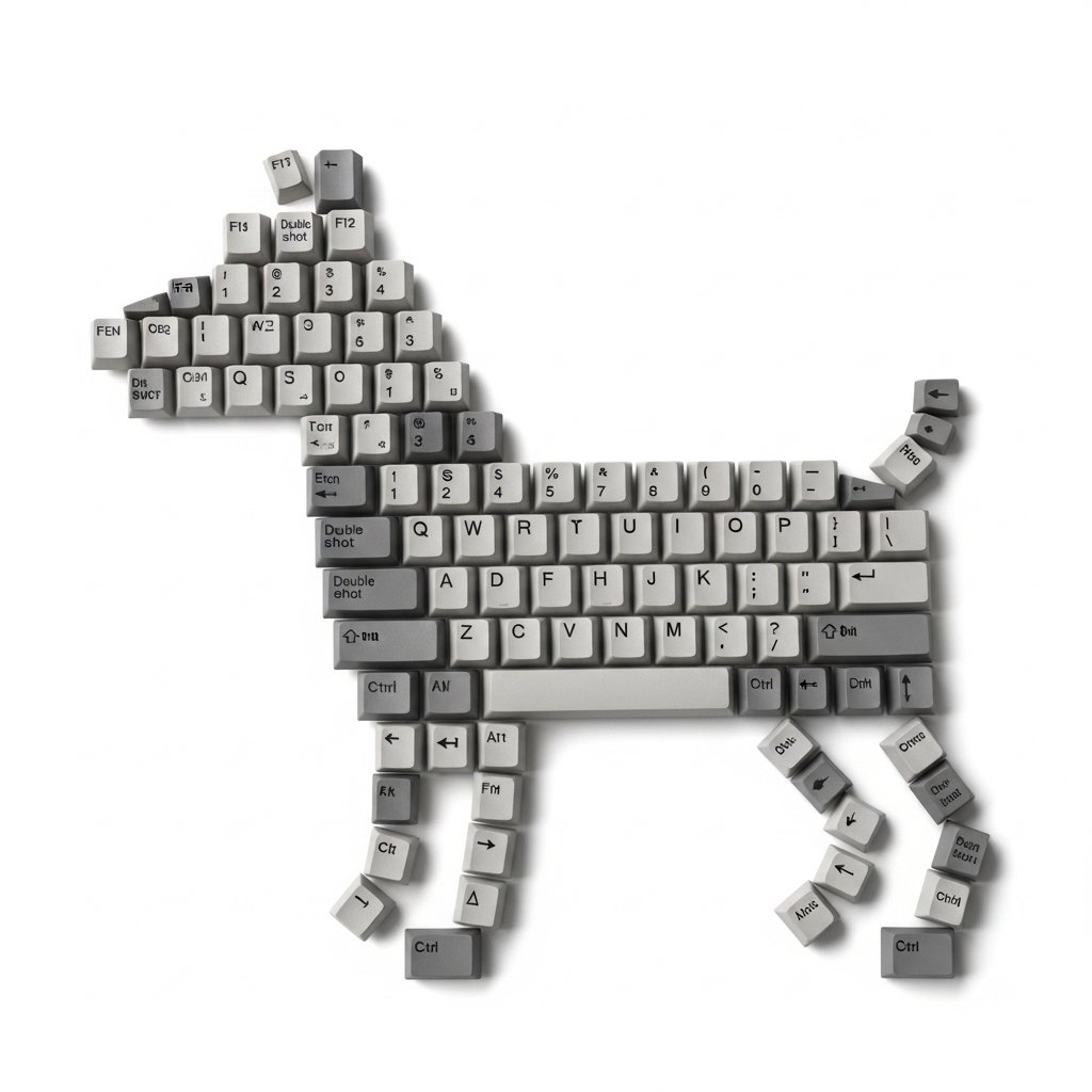 Top-Down Flat Lay of Dog Formed from Keyboard Keycaps