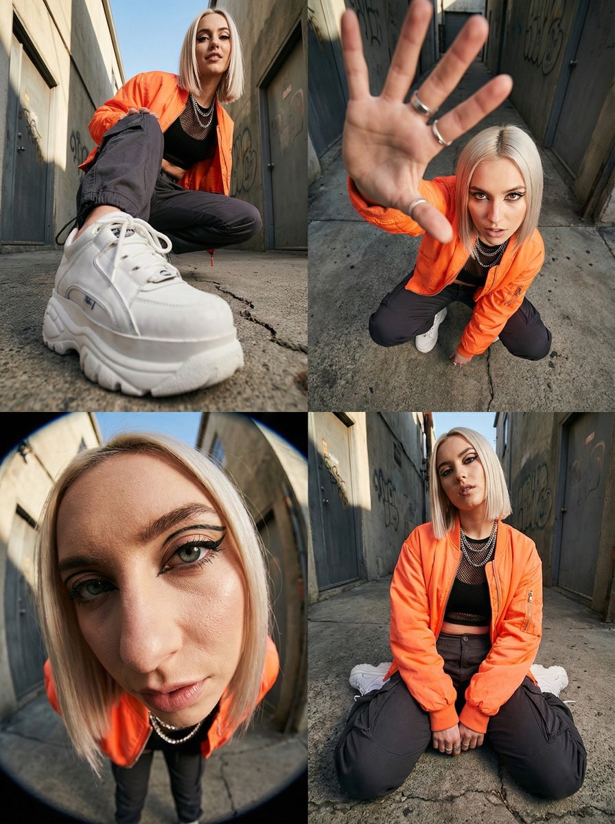 High-Fashion Streetwear Editorial with Forced Perspective