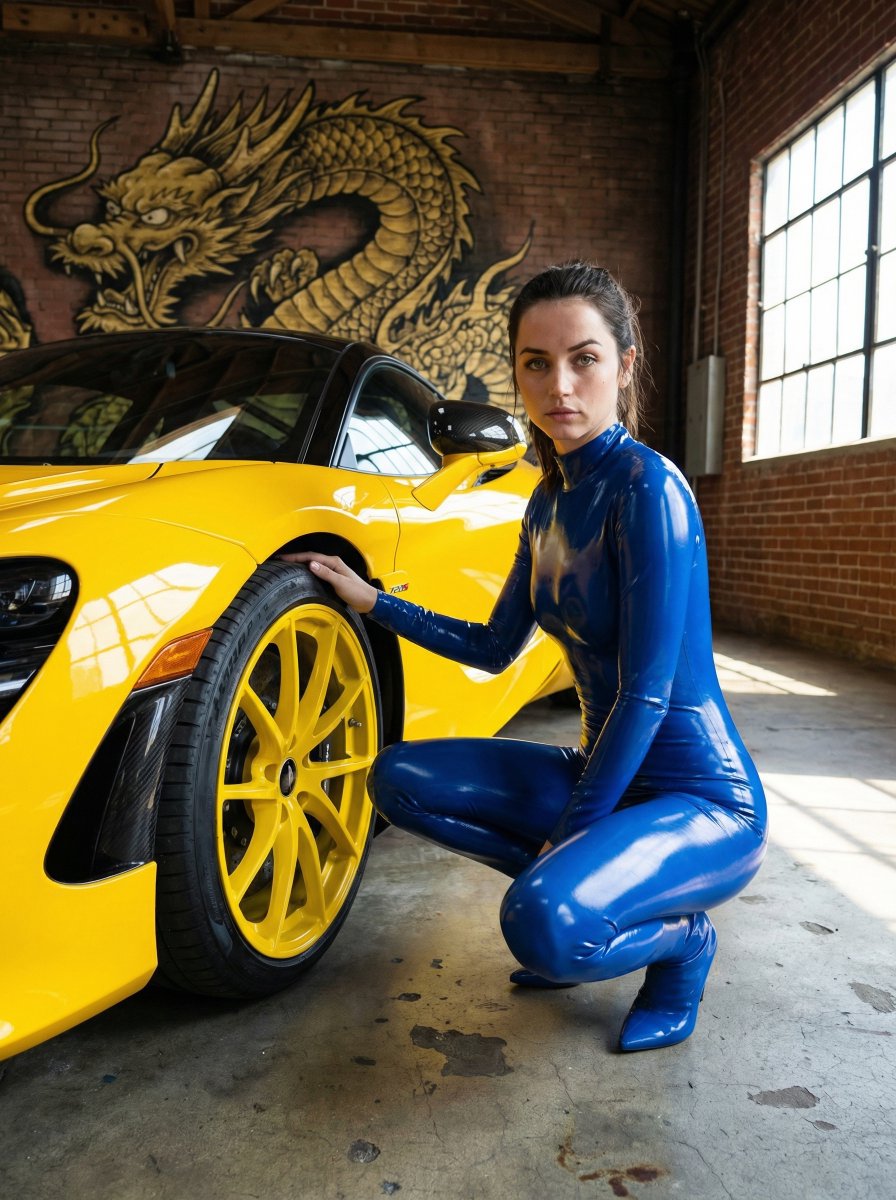 High-Fashion Latex Bodysuit Portraits with Luxury Cars