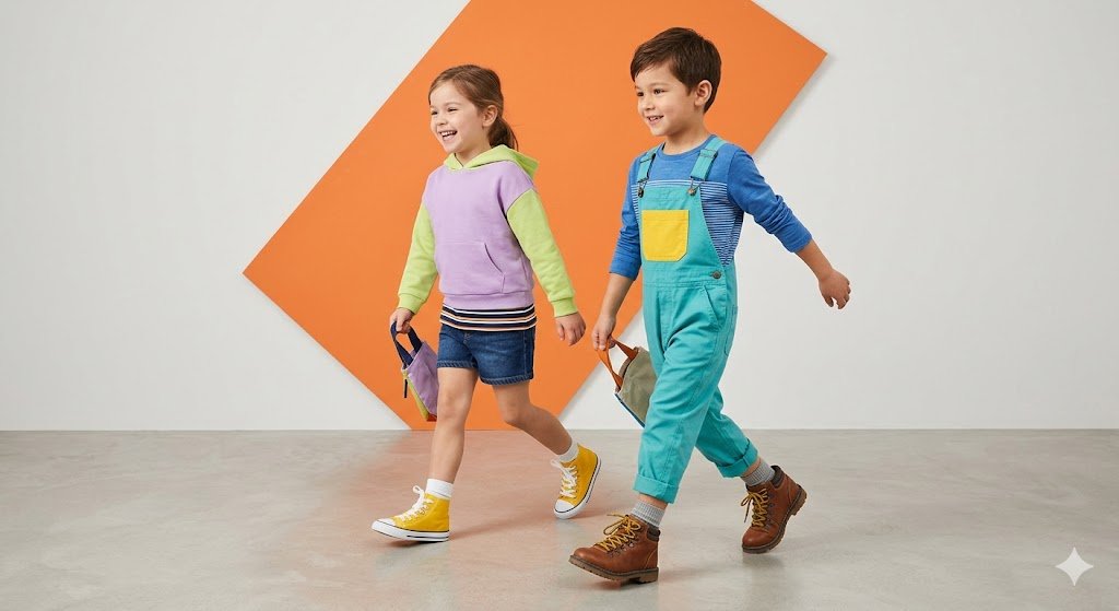 Kids' Fashion Editorial Photography with Geometric Background