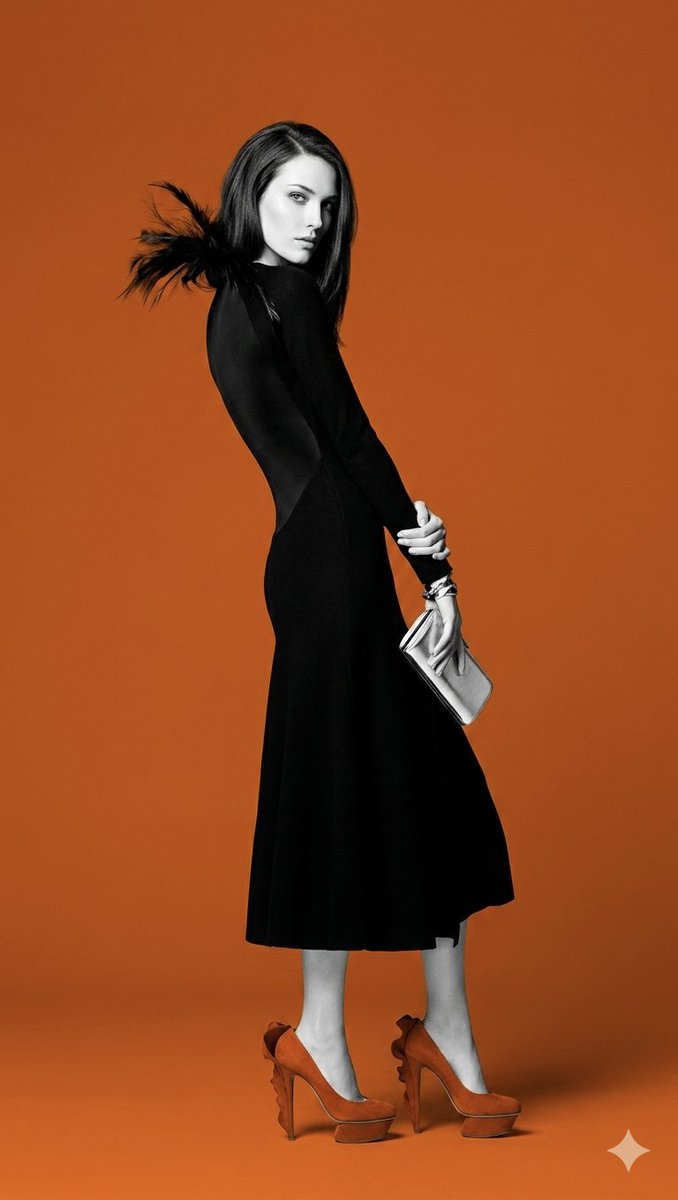 Orange color block fashion portrait