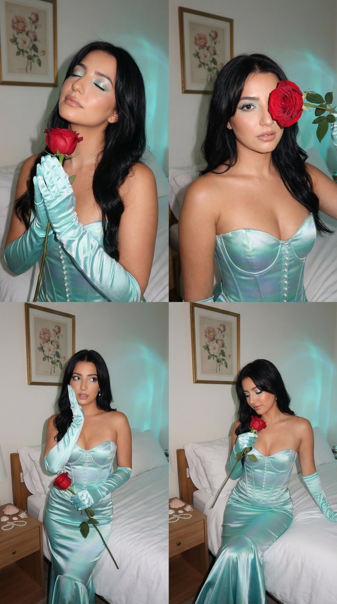 2x2 Grid Mermaidcore Digicam Flash Photoshoot Prompt