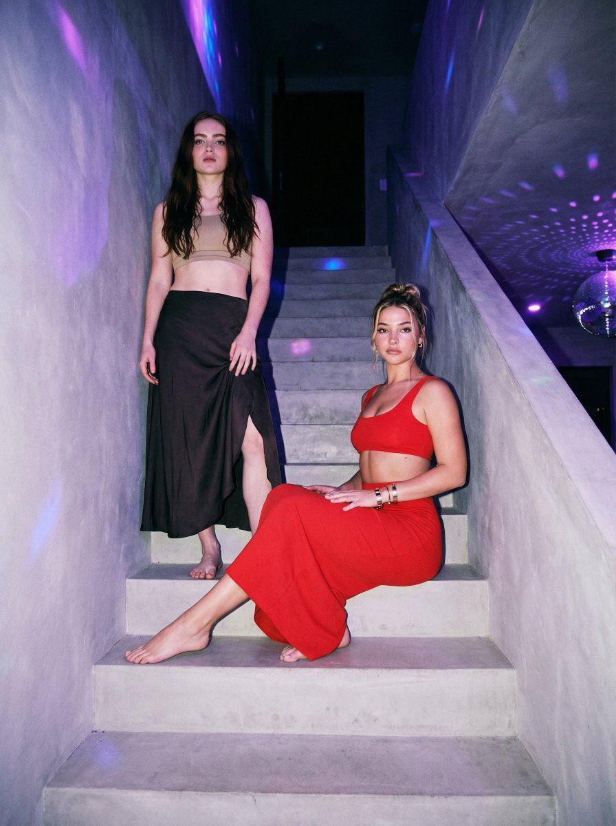 Stylized Nighttime Group Photo on Concrete Staircase
