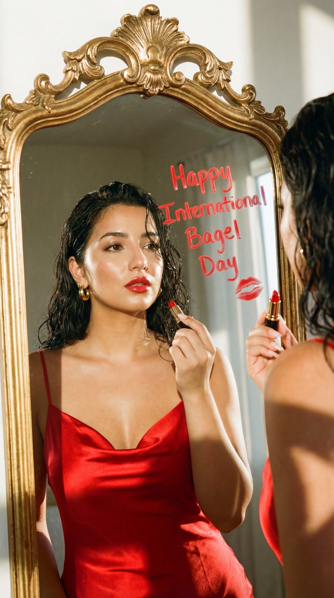 Fashion Editorial Mirror Selfie with Lipstick Message