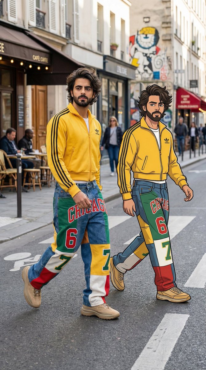 Mixed Media Y2K Street Style with Cartoon Companion