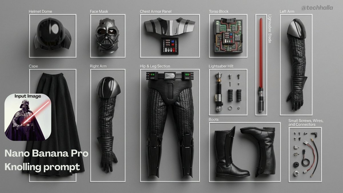 Knolling-style exploded flat-lay photo