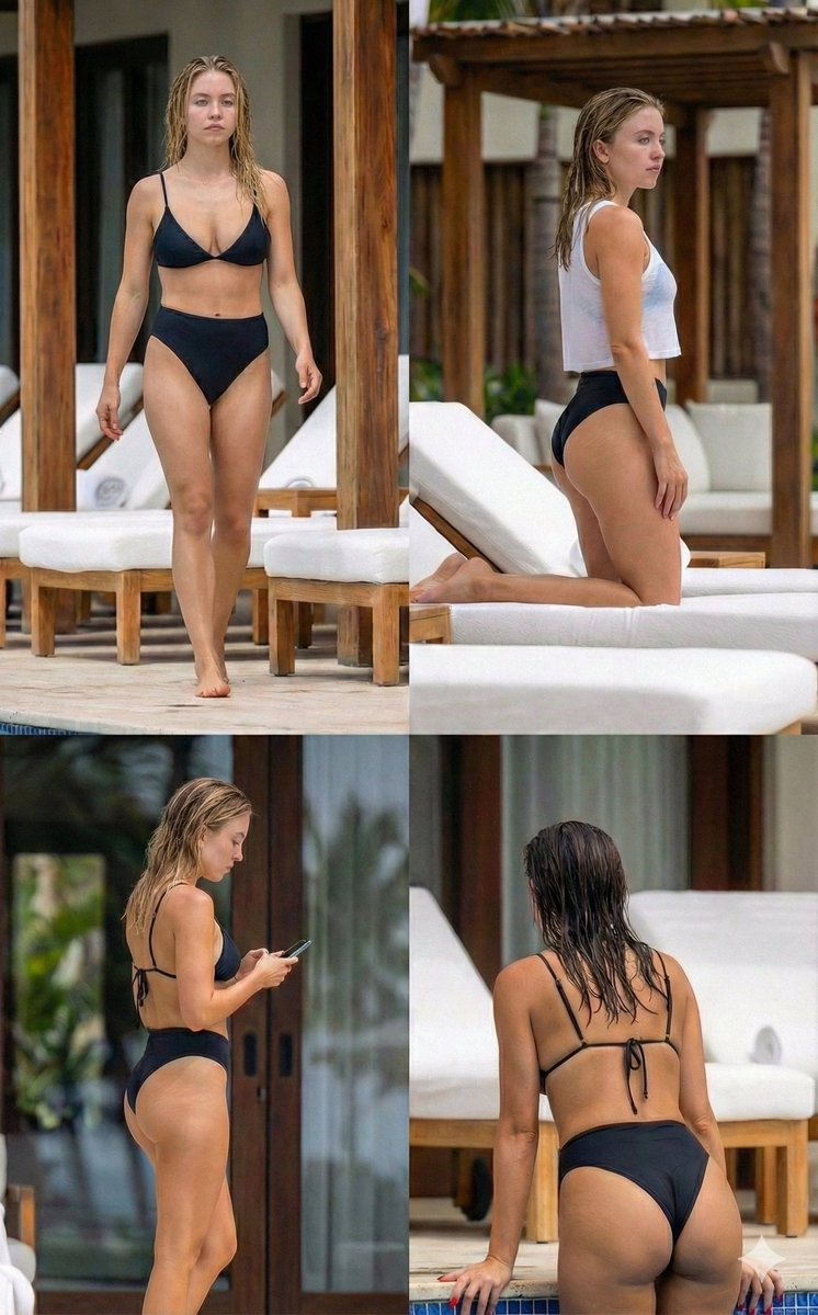 Sydney Sweeney Poolside 2x2 Grid Collage Prompt