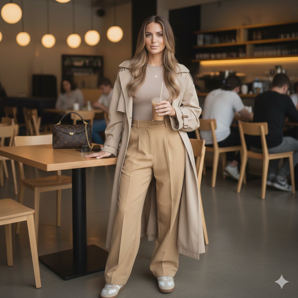 Aesthetic café lifestyle portrait in activewear prompt