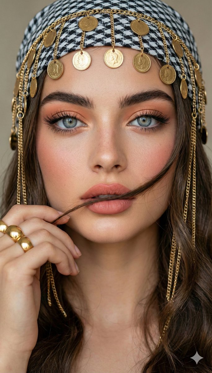 Close-up Portrait with Headscarf and Jewelry Prompt (Image Reference)