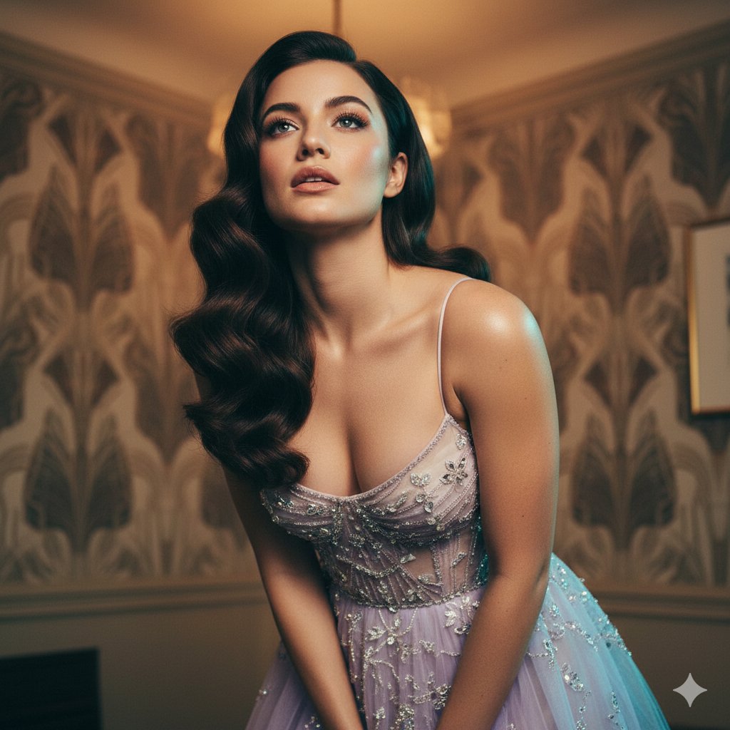 Cinematic Editorial Fashion in Lavender Couture Gown