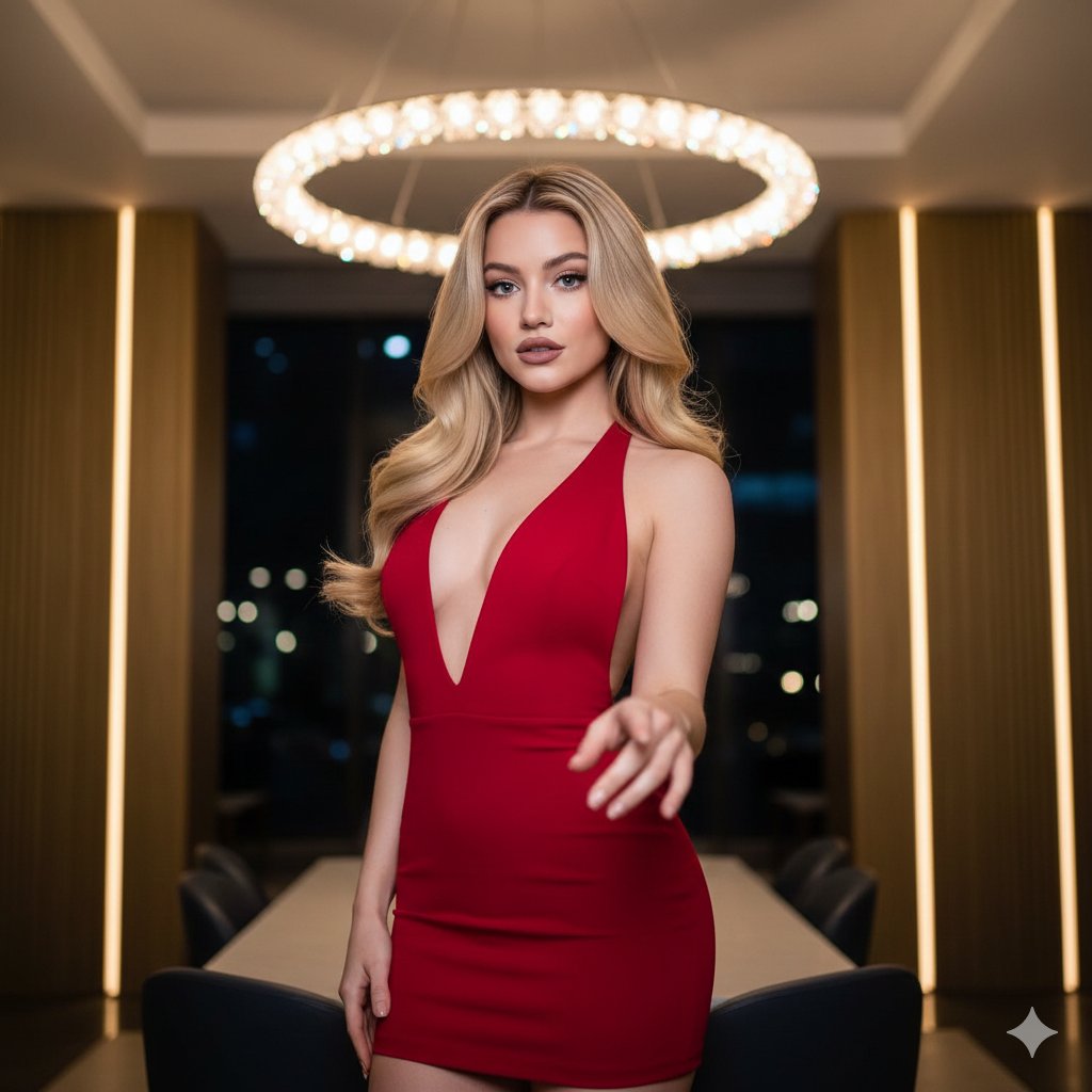 Sydney Sweeney in Red Halter Mini Dress Editorial